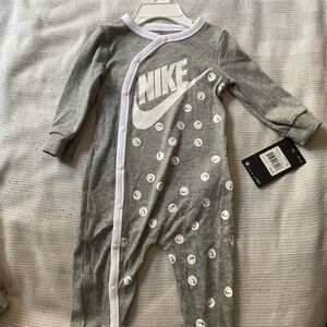 Nike Gray and White Footies One Piece with Sporty Design